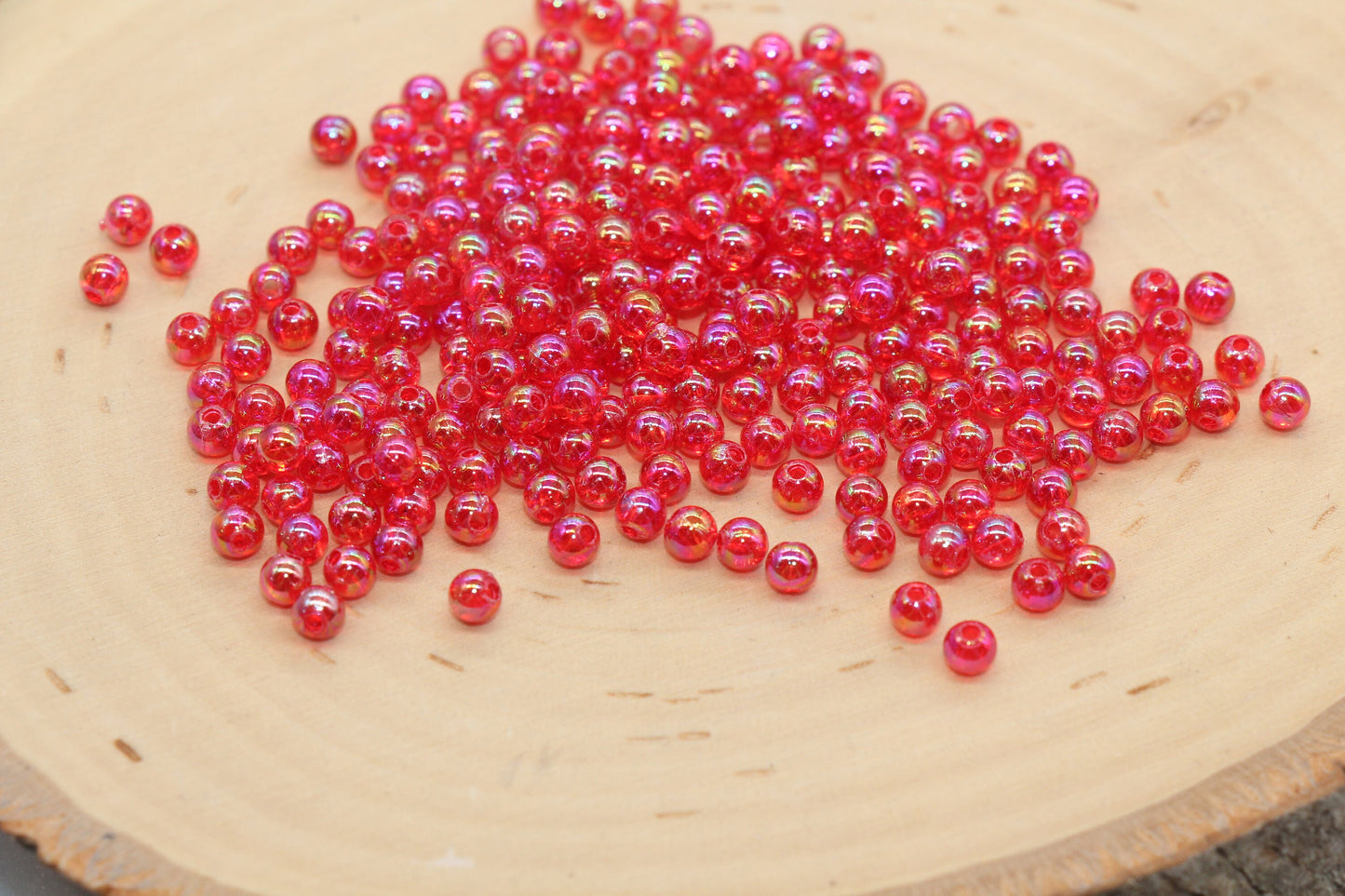 4mm Red AB Round Beads, Iridescent Acrylic Gumball Beads, Transparent Round Spacer Beads, Bubblegum Beads, Plastic Round Bead #1271
