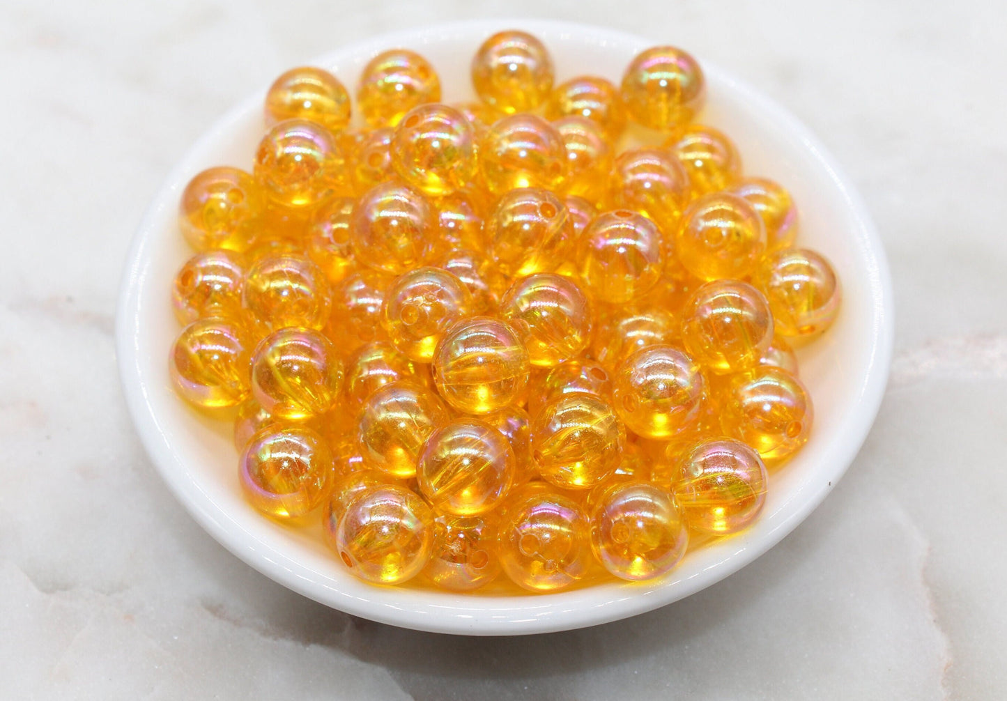 12mm Orange AB Round Beads, Iridescent Orange Acrylic Gumball Beads, Translucent Round Spacer Beads, Bubblegum Beads #896