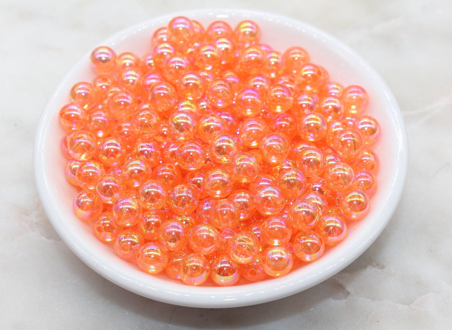 8mm Coral Orange AB Round Beads, Iridescent Orange Acrylic Gumball Beads, Translucent Round Spacer Beads, Bubblegum Beads, #990