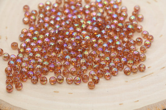 4mm Brown AB Round Beads, Iridescent Acrylic Gumball Beads, Transparent Round Spacer Beads, Bubblegum Beads, Plastic Round Bead #2662