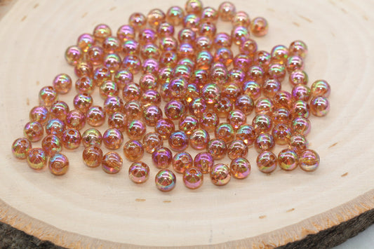 6mm Brown AB Round Beads, Iridescent Acrylic Gumball Beads, Transparent Round Spacer Beads, Bubblegum Beads, Plastic Round Bead #2663