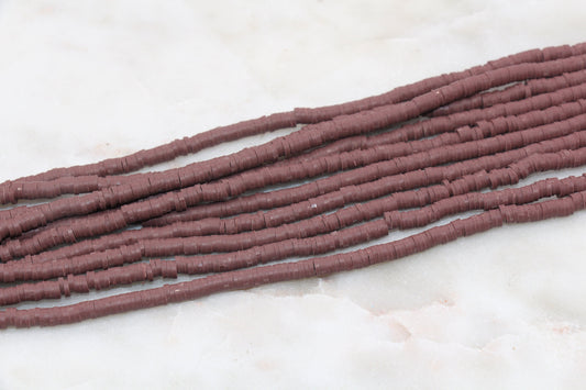 4mm Brown Heishi Beads, Polymer Clay Disc Beads, African Disc Beads, Vinyl Heishi, 16 inch Strand #143