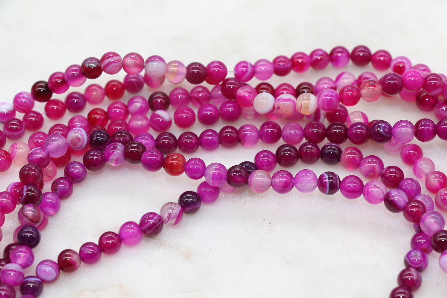 Pink Stripe Agate Beads, Pink Banded Agate, Fuchsia Banded Agate, Gemstone Smooth Round Beads, Sizes 4mm 6mm 8mm 10mm 12mm, #118