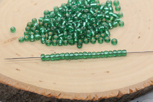 Transparent Glass Beads with Silver Lined, 4mm 6/0 Glass Round Beads, Green Trans Seed Beads, Rocailles Beads, Beading Supplies #1234