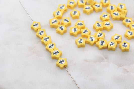Smiley Face Star Shape Polymer Clay Beads, Star Happy Face Fimo Cane Beads, Happy Face Emoji Beads, Jewelry Beads, Bead for Bracelet #327