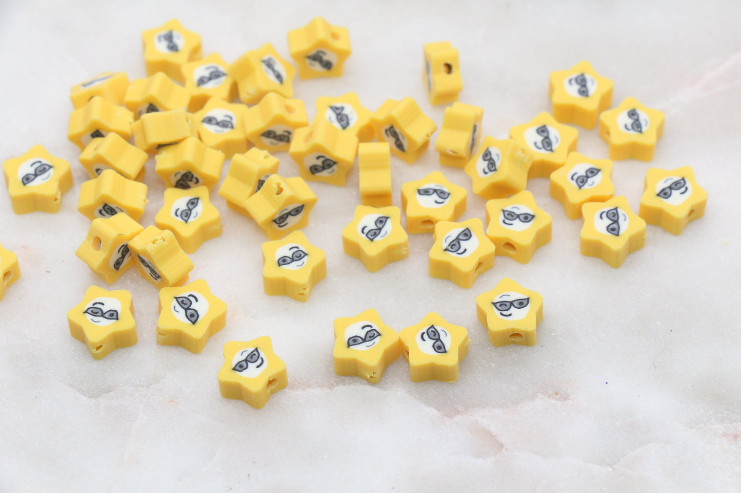 Smiley Face Star Shape Polymer Clay Beads, Star Happy Face Fimo Cane Beads, Happy Face Emoji Beads, Jewelry Beads, Bead for Bracelet #327