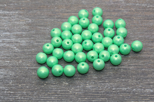 10mm Green Shimmer Gumball Beads, Round Acrylic Loose Beads, Bubblegum Beads, Chunky Beads, Gumball Beads, Smooth Plastic Beads #2671
