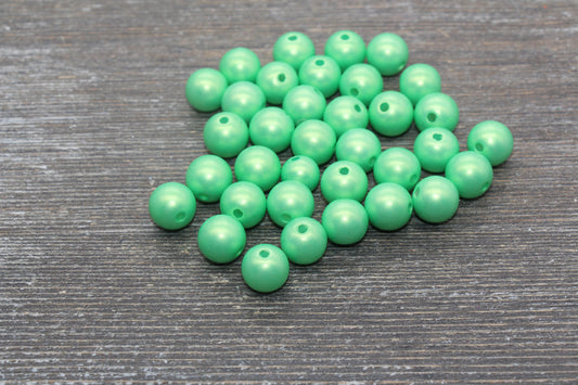 12mm Green Shimmer Gumball Beads, Round Acrylic Loose Beads, Bubblegum Beads, Chunky Beads, Round Plastic Beads #2672