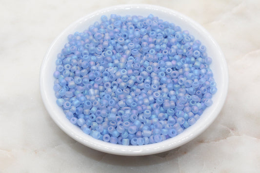 Matte Iridescent Glass Seed Beads, 4mm 6/0 Glass Round Seed Beads, Matte Blue AB Seed Beads, Rocailles Beads, Beading Supplies #1180