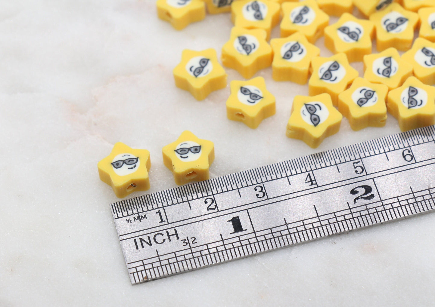 Smiley Face Star Shape Polymer Clay Beads, Star Happy Face Fimo Cane Beads, Happy Face Emoji Beads, Jewelry Beads, Bead for Bracelet #327