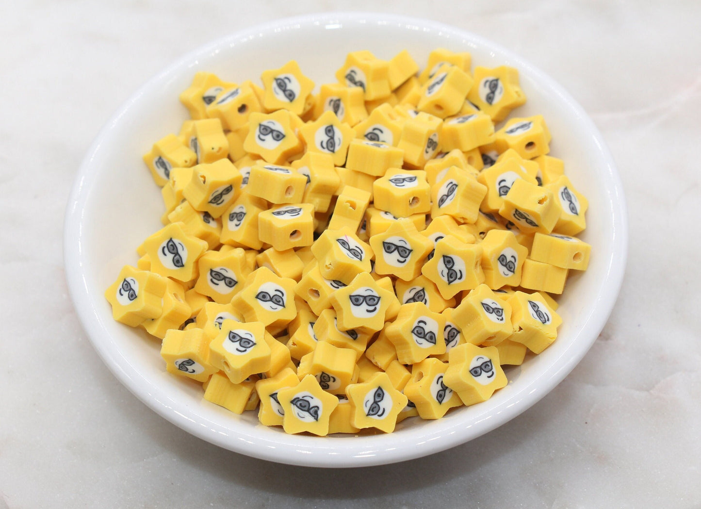 Smiley Face Star Shape Polymer Clay Beads, Star Happy Face Fimo Cane Beads, Happy Face Emoji Beads, Jewelry Beads, Bead for Bracelet #327