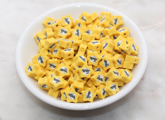 Smiley Face Star Shape Polymer Clay Beads, Star Happy Face Fimo Cane Beads, Happy Face Emoji Beads, Jewelry Beads, Bead for Bracelet #327