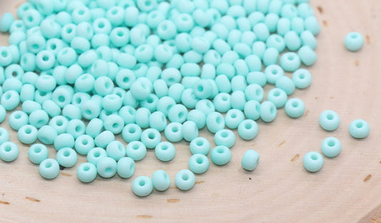 Matte Glass Seed Beads, 4mm 6/0 Glass Round Seed Beads, Robins Blue Seed Beads, Frosted Blue Rocailles Beads, Beading Supplies #346