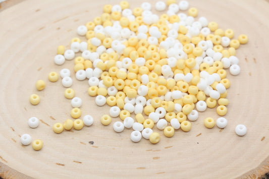 Matte Glass Seed Beads, 4mm 6/0 Glass Round Seed Beads, Yellow and White Mix Seed Beads, Frosted Mix Rocailles Beads, Beading Supplies #1299