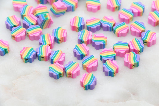 Rainbow Flower Shape Polymer Clay Beads, Flower Clay Round Beads, Loose Beads, Jewelry Beads, Beads for Bracelet #332