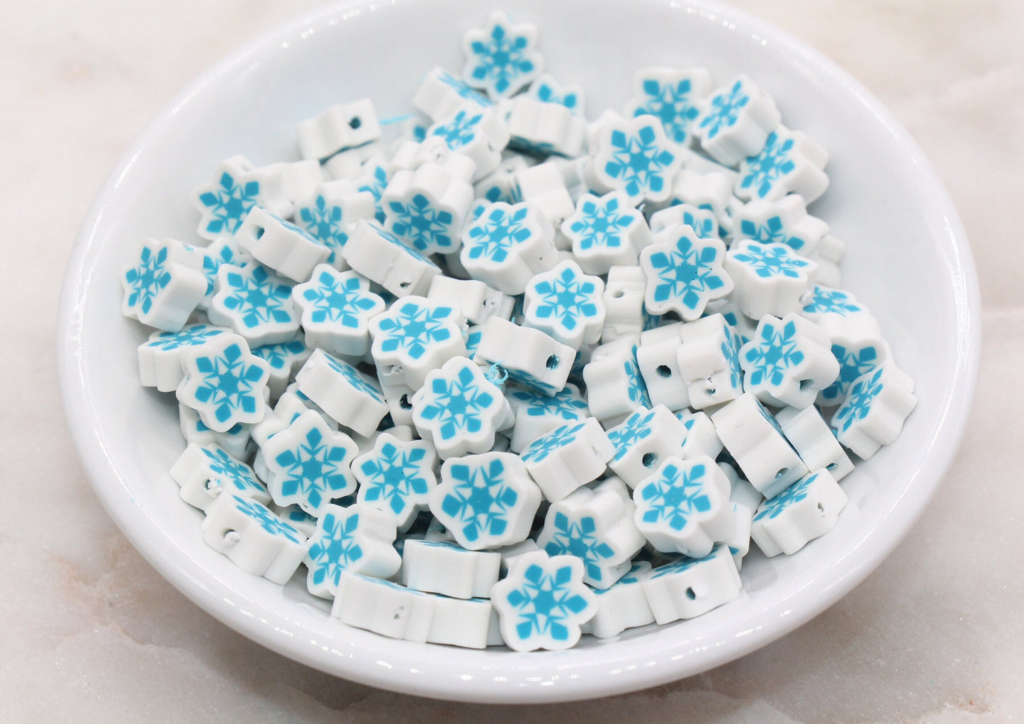 Blue Snowflake Polymer Clay Beads, Snow Shape Clay Beads, Winter Themed Clay Beads, Jewelry Beads #340