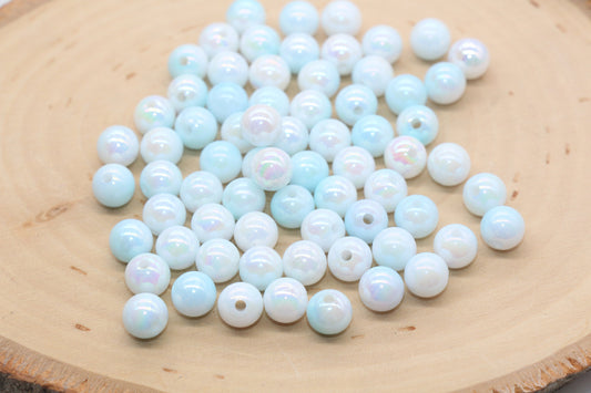 8mm Blue Ombre Round Beads, Acrylic Gumball Bead, Iridescent Round Beads, Bubblegum Beads, Plastic Round Bead, Jewelry Beads #2707