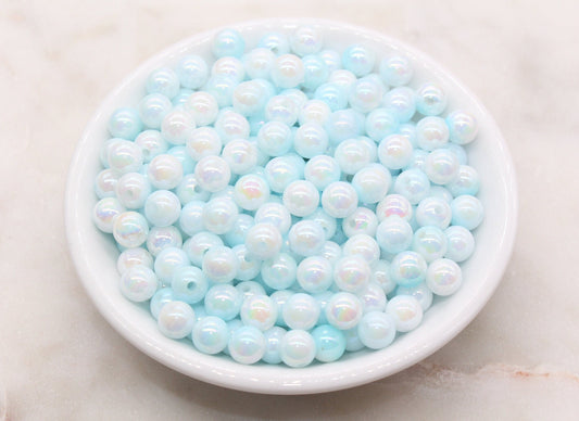 8mm Blue Ombre Round Beads, Acrylic Gumball Bead, Iridescent Round Beads, Bubblegum Beads, Plastic Round Bead, Jewelry Beads #2707