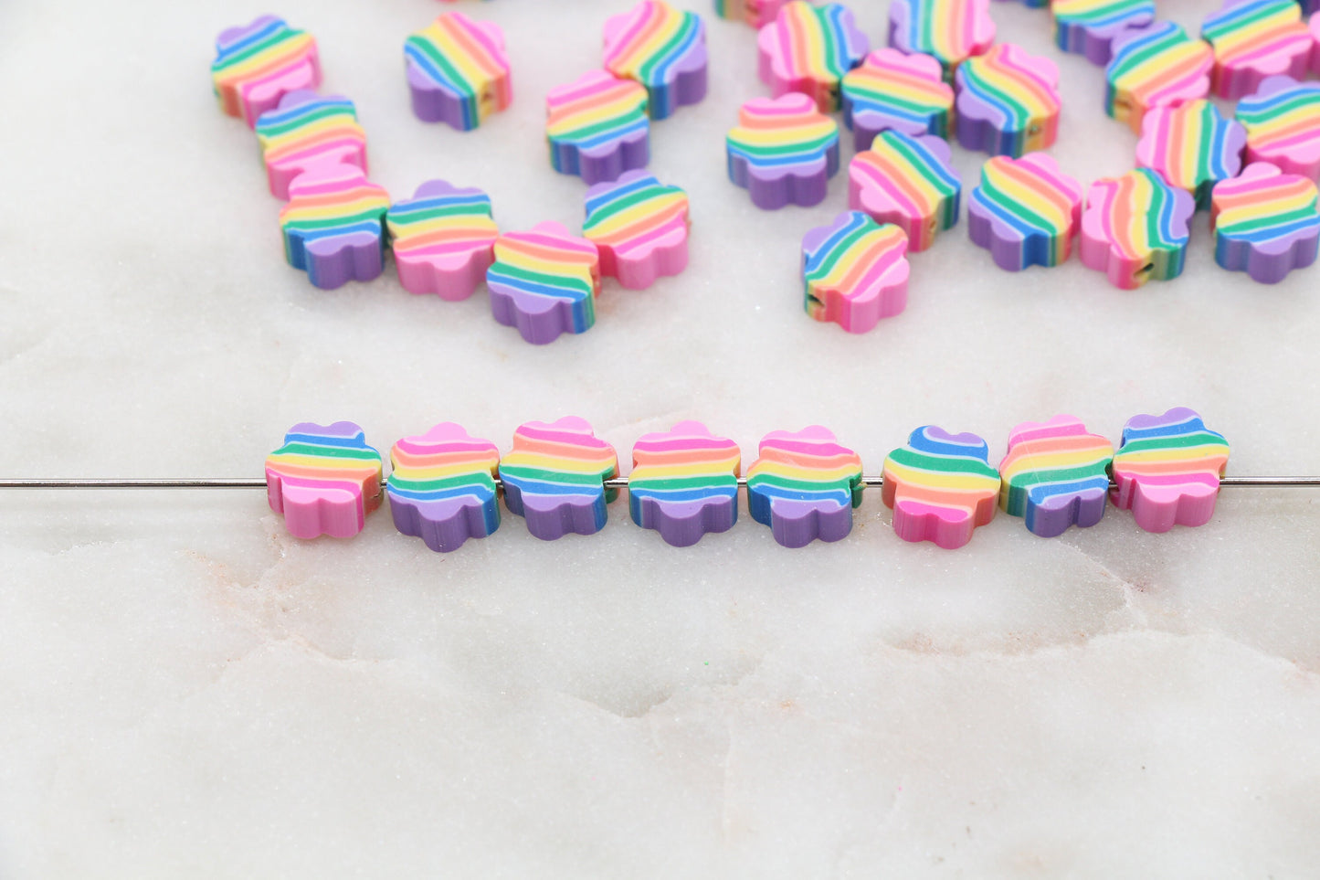 Rainbow Flower Shape Polymer Clay Beads, Flower Clay Round Beads, Loose Beads, Jewelry Beads, Beads for Bracelet #332