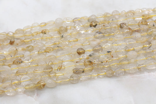 Rutilated Quartz Nugget Beads, Irregular Gemstone Loose Beads, Pebble Beads, Chip Beads, 6mm-7mm, #42