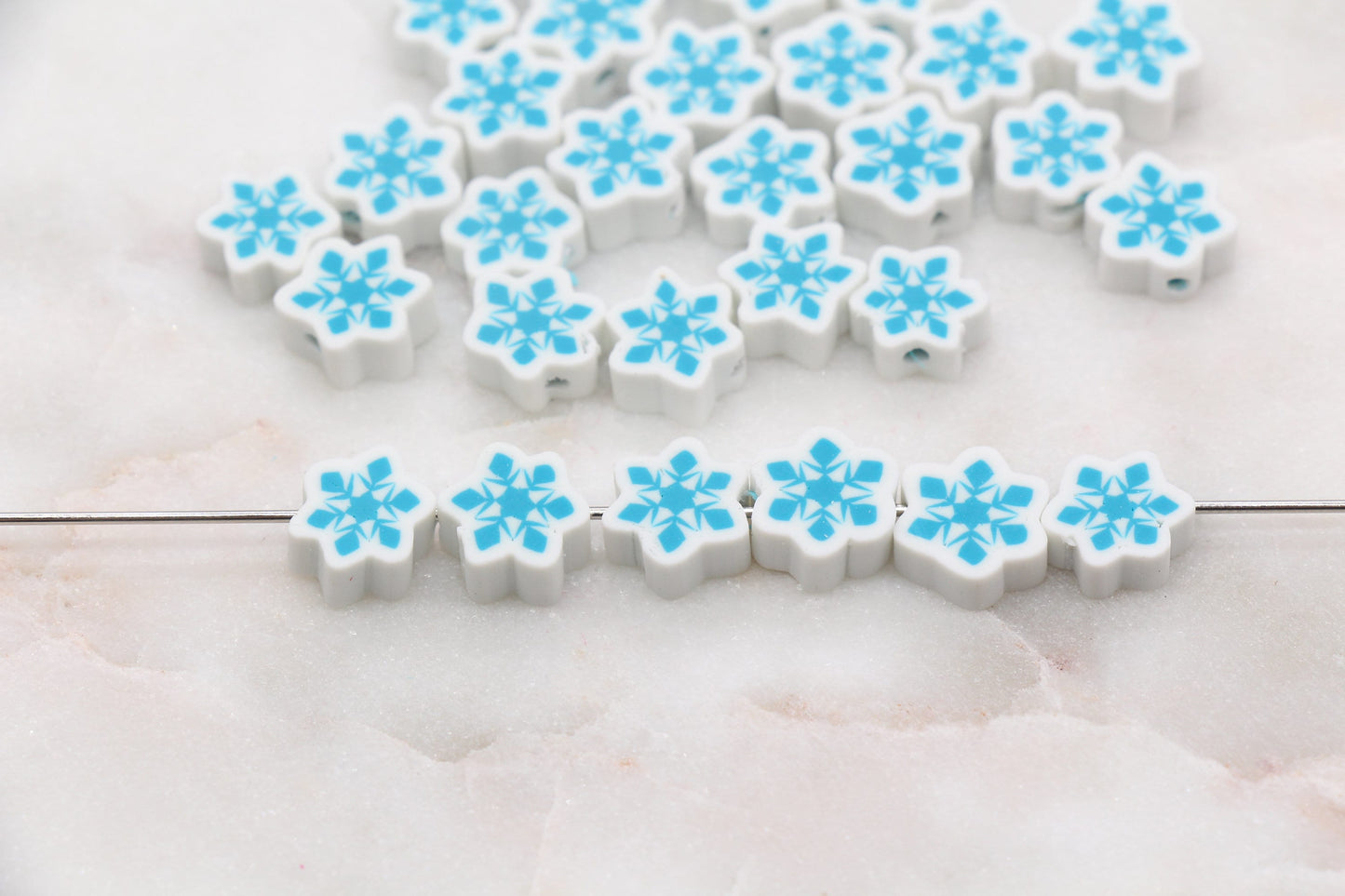 Blue Snowflake Polymer Clay Beads, Snow Shape Clay Beads, Winter Themed Clay Beads, Jewelry Beads #340