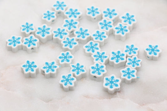 Blue Snowflake Polymer Clay Beads, Snow Shape Clay Beads, Winter Themed Clay Beads, Jewelry Beads #340