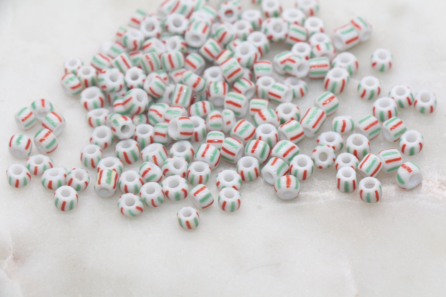 5mm Striped Glass Seed Beads, Size 3/0 Red and Green Striped Glass Seed Beads, Rocailles Beads, Bead Bracelet, Beading Supplies #2747