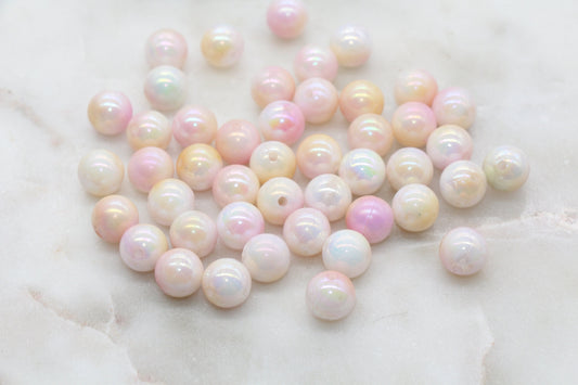 10mm Peach and Pink Ombre Round Beads, Acrylic Gumball Bead, Iridescent Round Beads, Bubblegum Beads, Plastic Round Bead, Jewelry Beads#2704