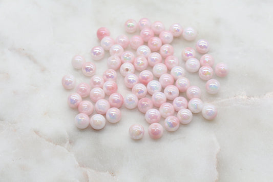 8mm Blush Pink Ombre Round Beads, Acrylic Gumball Bead, Iridescent Round Beads, Bubblegum Beads, Plastic Round Bead, Jewelry Beads #2713