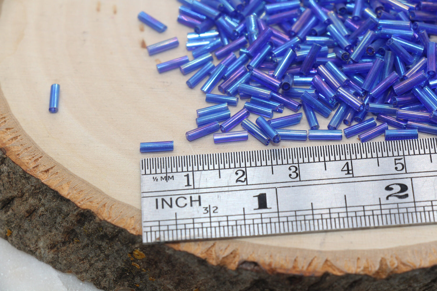 Tube Shape Glass Seed Beads, Blue AB Tube Bugle Beads, Iridescent Tube Glass Beads, Size 6mm Beading Supplies #2766
