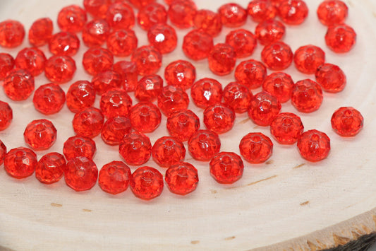 8mm Red Transparent Faceted Rondelle Beads, Faceted Acrylic Loose Beads, Bubblegum Beads, Chunky Beads, #2776