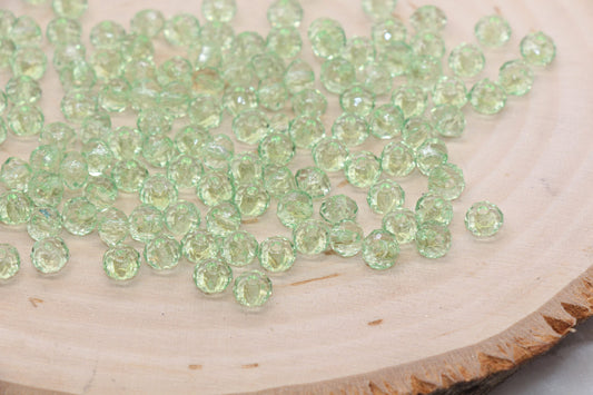 6mm Light Green Transparent Faceted Rondelle Beads, Faceted Acrylic Loose Beads, Bubblegum Beads, Chunky Beads, #2788