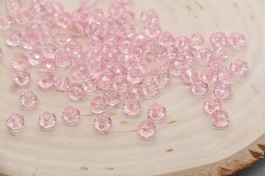 6mm Pink Transparent Faceted Rondelle Beads, Faceted Acrylic Loose Beads, Bubblegum Beads, Chunky Beads, #2792