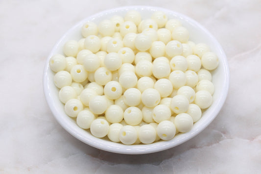 10mm Ivory Gumball Beads, Round Acrylic Loose Beads, Bubblegum Beads, Chunky Beads, Gumball Beads, Smooth Plastic Round Beads #497