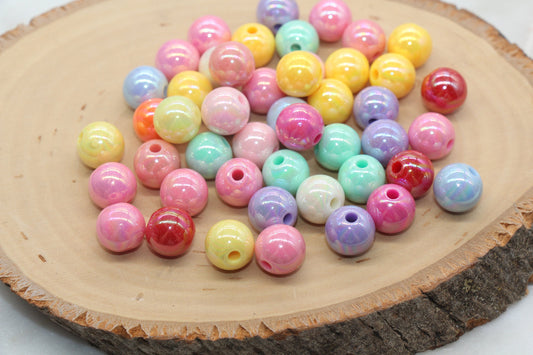 12mm Multicolor AB Gumball Beads, Iridescent Mix Acrylic Loose Beads, Solid Bubblegum Beads, Chunky Beads, Glossy Smooth Round Beads #2804