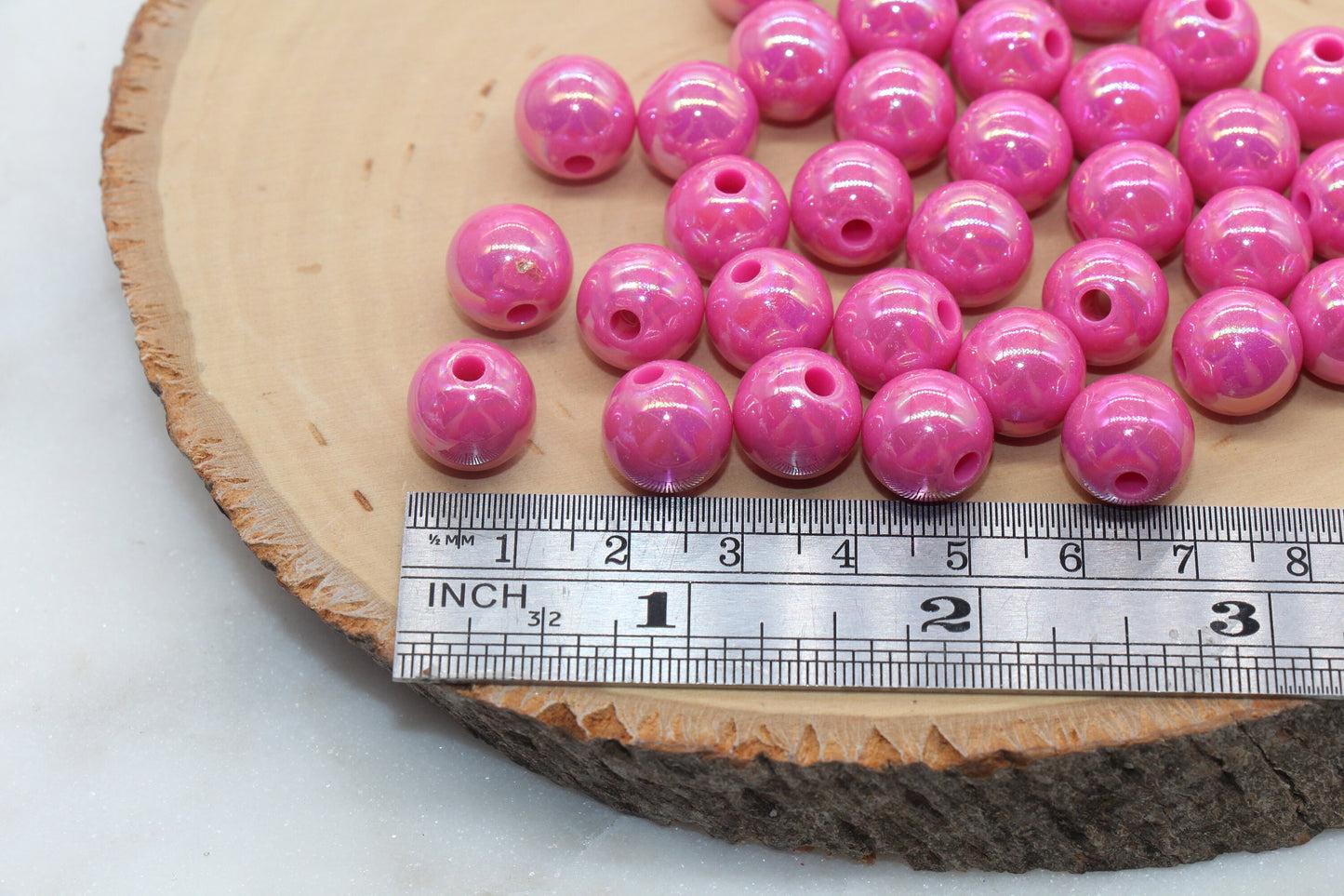 12mm Deep Pink AB Gumball Beads, Iridescent Acrylic Loose Beads, Solid Bubblegum Beads, Chunky Beads, Glossy Smooth Round Beads #2803