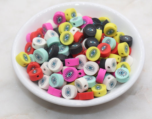 Evil Eye Polymer Clay Beads, Multicolored Evil Eye Fimo Cane Beads, Assorted Evil Eye Beads, Rainbow Evil Eye Slice Beads #157