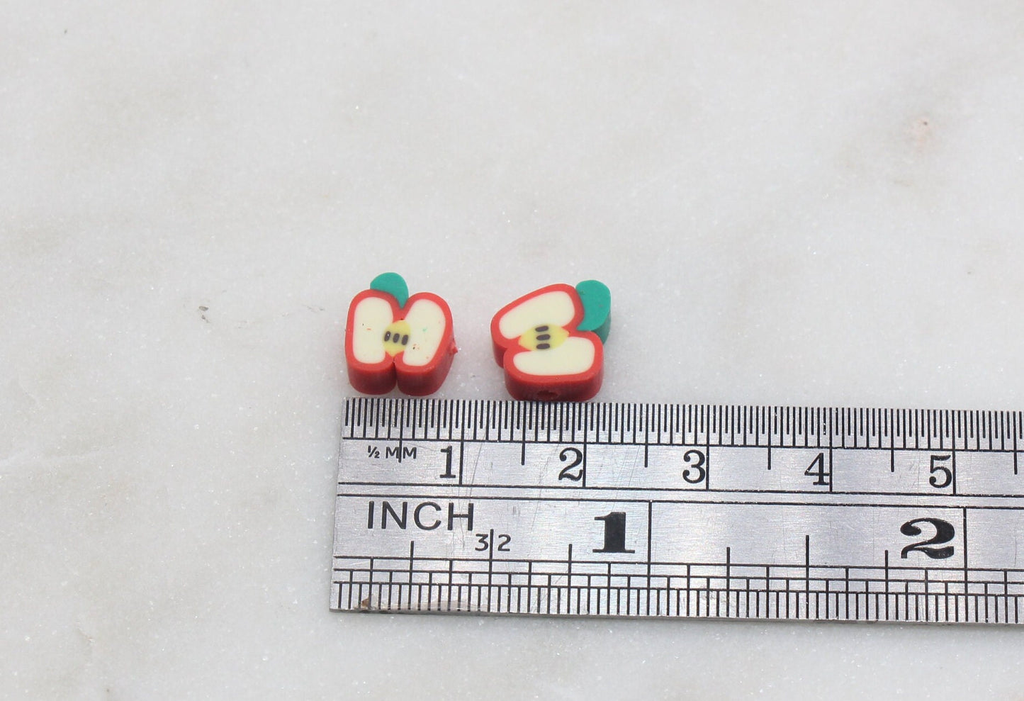Apple Polymer Clay Beads, Fruit Cane Beads, Red Apple Clay Beads, Sliced Apple Beads, Jewelry Beads, Bracelet Beads #34