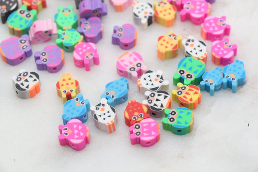 Owl Polymer Clay Beads, Multicolor Owl Clay Beads, Bird Beads, Polymer Clay Beads, Bead for Bracelet, Jewelry Beads #42