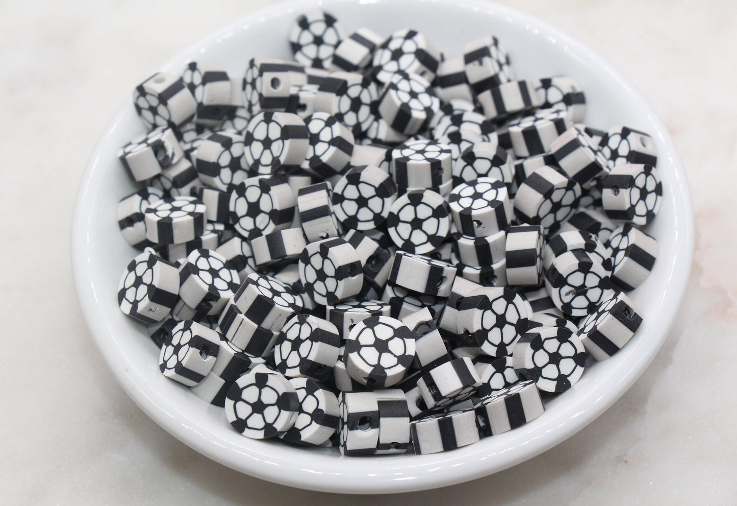 Soccer Ball Polymer Clay Beads, White Soccer Ball Beads, Kawaii Soccer Clay Beads, Sport Beads, Jewelry Beads #273