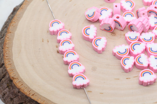 Rainbow and Cloud Polymer Clay Beads, Rainbow Cane Beads, Cloud Cane Beads, Fimo Cane Beads, Jewelry Beads, Beads for Bracelet #129