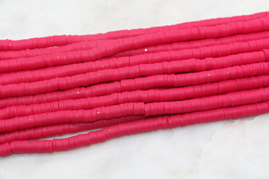6mm Ruby Pink Heishi Beads, Polymer Clay Disc Beads, African Disc Beads, Vinyl Heishi, 16 inch Strand #471