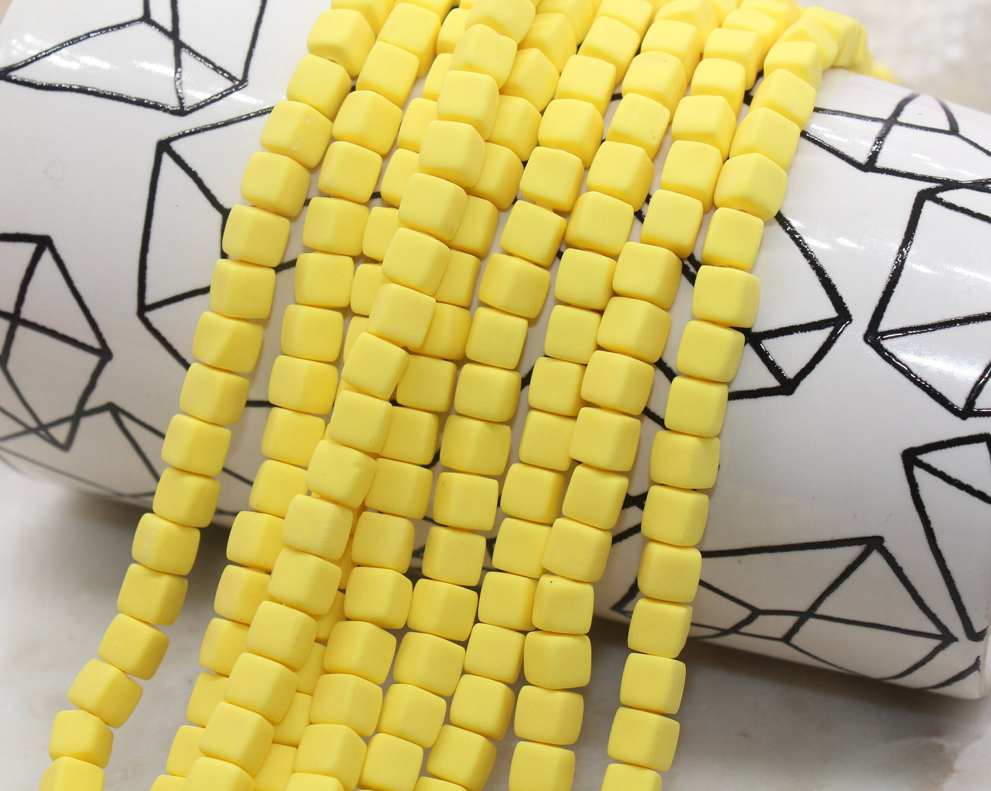 6mm Cube Polymer Clay Beads, Yellow Heishi Beads, Square Clay Beads, Jewelry Beads, Bead for Bracelet #107