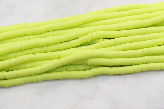 6mm Green Heishi Beads, Light Lime Green Polymer Clay Disc Beads, African Disc Beads, Vinyl Heishi, 16 inch Strand #430