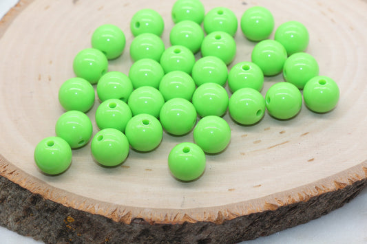 12mm Green Gumball Beads, Round Acrylic Loose Beads, Bubblegum Beads, Chunky Beads, Smooth Plastic Round Beads #2825