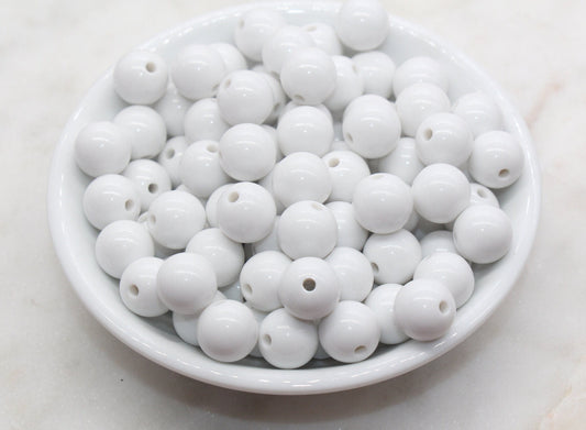 12mm White Gumball Beads, Round Acrylic Loose Beads, Bubblegum Beads, Chunky Beads, Smooth Plastic Round Beads #2826