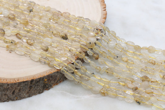 Rutilated Quartz Nugget Beads, Irregular Gemstone Loose Beads, Pebble Beads, Chip Beads, 6mm-7mm, #42