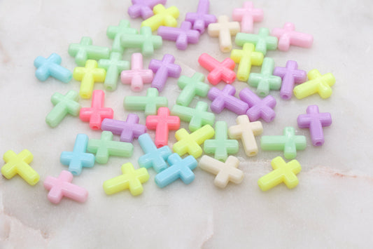 Multicolored Cross Beads, Acrylic Color Cross Beads, Plastic Cross Beads, Bracelet Beads #2722