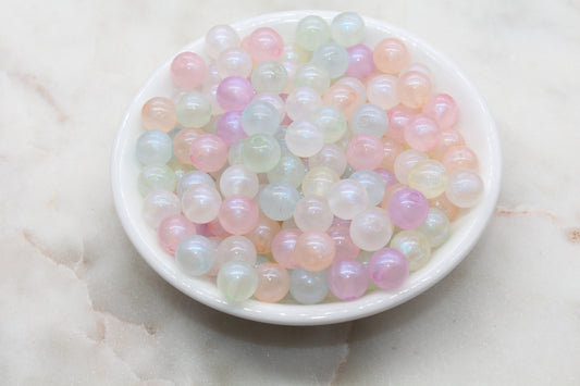 10mm Mix Glitter Round Beads, Iridescent Acrylic Gumball Beads, Transparent Round Spacer Beads, Bubblegum Beads, Plastic Round Bead #2725