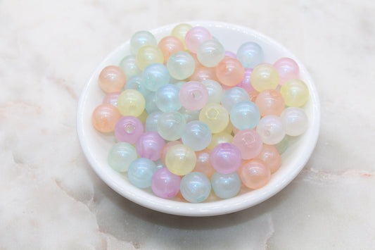 12mm Mix Glitter Round Beads, Iridescent Acrylic Gumball Beads, Chunky Bubblegum Beads, Plastic Round Bead #2726